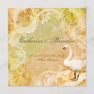 Peach vintage floral bird engagement invitation