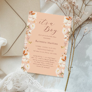 Peach Vintage Floral Fall It's a Boy Baby Shower Invitation