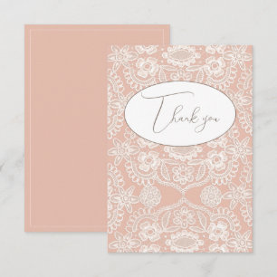 Peach Vintage Lace Flat Thank You Card