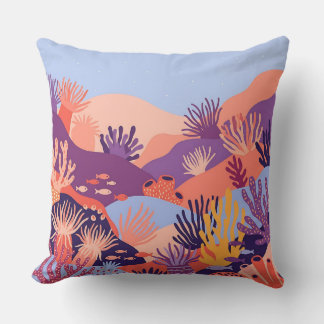 Peach & Violet Coral Reef Boho Throw Pillow