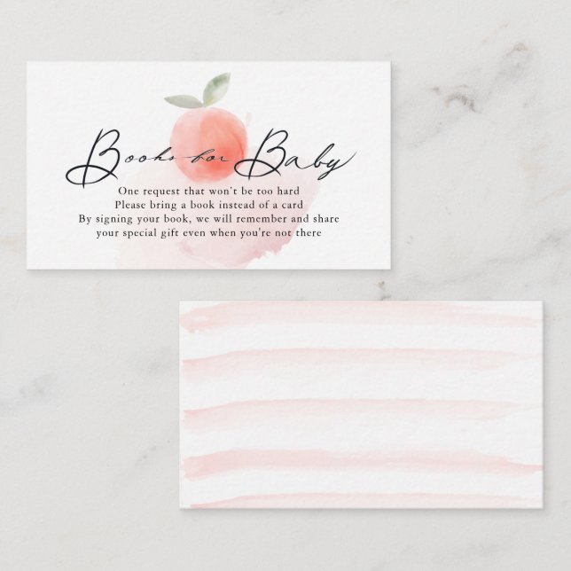 Peach Watercolor Baby Shower Book Request Enclosure Card (Front/Back)