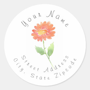 Peach Watercolor Daisy Flower Address Label
