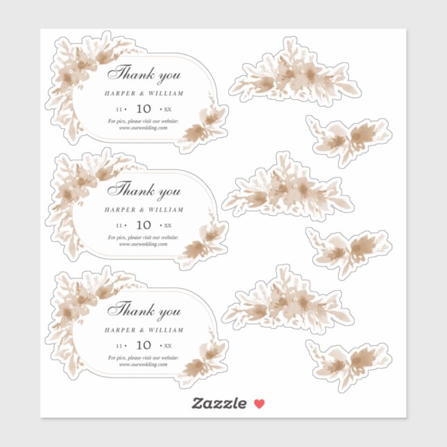 Peach watercolor fleurs merci autocollant mariage (Feuille)