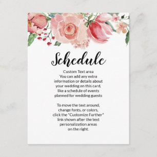 Peach Watercolor Floral Border Wedding Schedule Enclosure Card