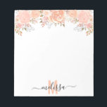 Peach Watercolor Floral flower Monogram  Notepad<br><div class="desc">This design may be personalized in the area provided by changing the photo and/or text. Or it can be customized by clicking Personalize this Template and then choosing the click to customize further option and delete or change the colour of the background, add text, change the text colour or style,...</div>
