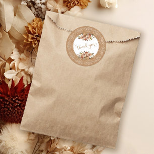 Peach Watercolor Floral Nut Shell Brown Thank You Classic Round Sticker