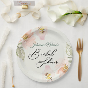 Peach watercolor floral   paper plates