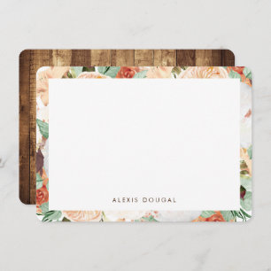 Peach Watercolor Floral Personalized Stationery Card