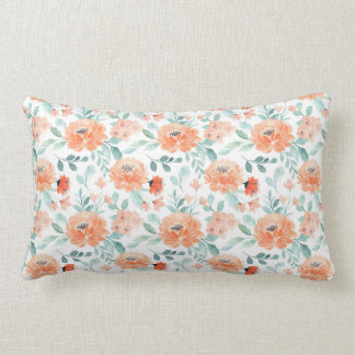 Peach Watercolor Floral Rectangular Throw Pillow