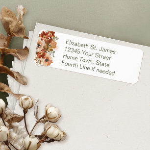 Peach Watercolor Floral Sage Green Return Address