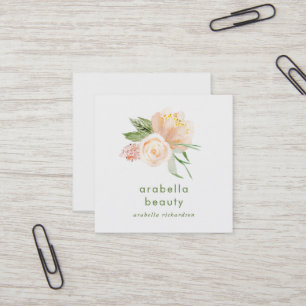 Peach Watercolor Floral   Social Media Icons Square Business Card