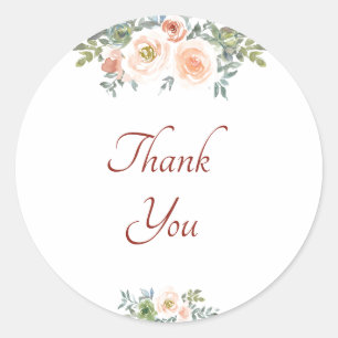 Peach watercolor floral thank you  classic round s classic round sticker
