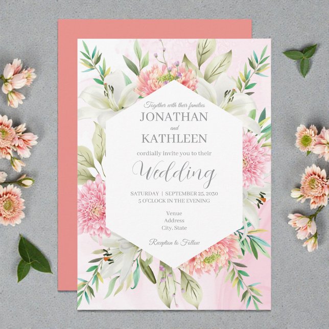 Peach Watercolor Floral Wedding Invitation (Créateur téléchargé)
