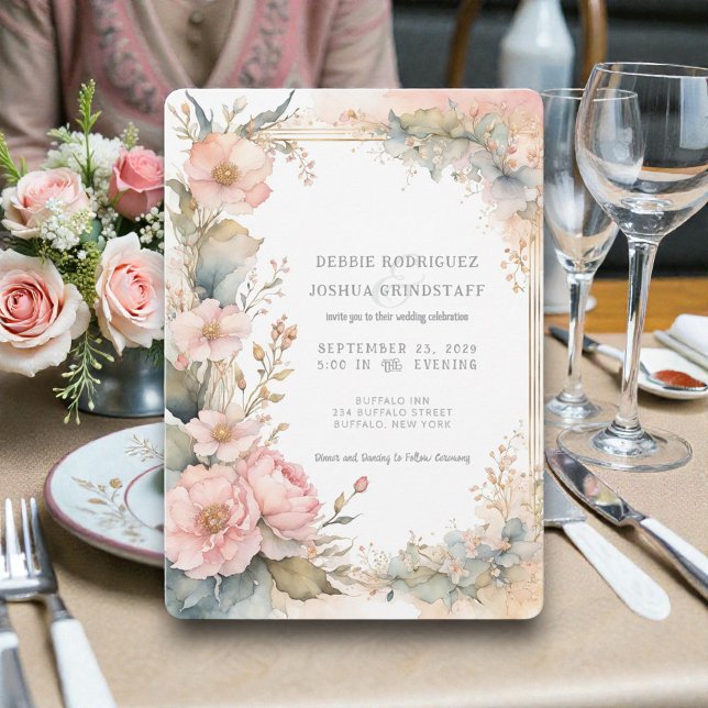 Peach Watercolor Floral Wedding Invitation  (Créateur téléchargé)