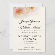 Peach Watercolor Floral Wedding Invitation