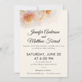 Peach Watercolor Floral Wedding Invitation