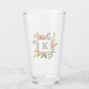 Peach Watercolor Floral with Your Monogram Glass