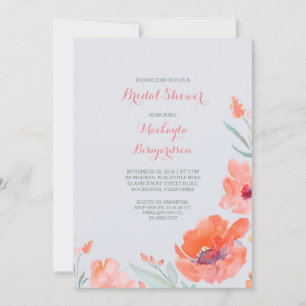 Peach Watercolor Florals Cute Bridal Shower Invitation