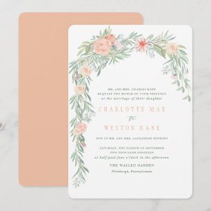Peach Watercolor Flower Wedding Invitation