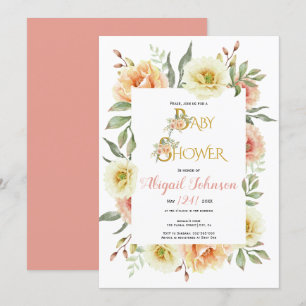 Peach watercolor flowers baby shower for girls invitation