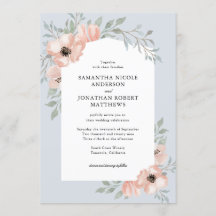 Peach Watercolor Flowers Dusty Blue Wedding