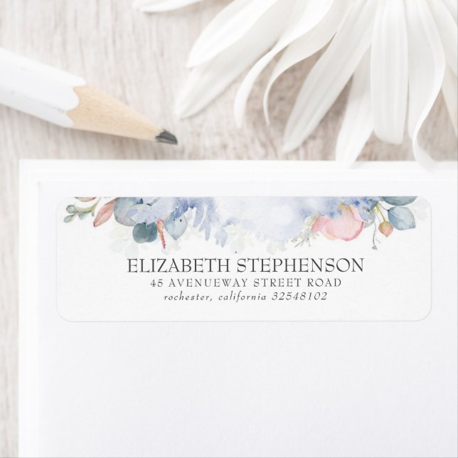 Peach Watercolor Flowers Elégant Dusty Blue (En situation)
