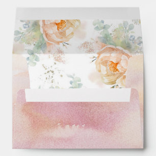 Peach Watercolor Flowers Elegant Soft Pastel Envelope