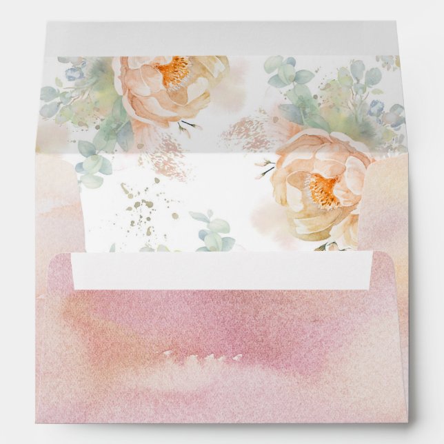 Peach Watercolor Flowers Elegant Soft Pastel Envelope (Back (Bottom))