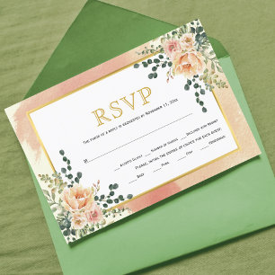 Peach watercolor flowers soft terracotta wedding  RSVP card