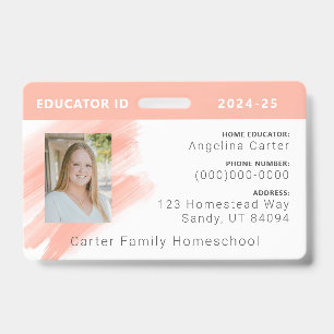Peach Watercolor Homeschool Educator ID Badge