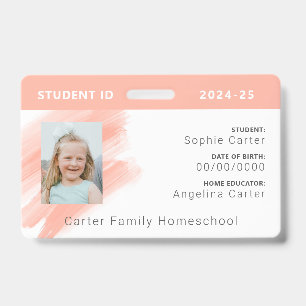 Peach Watercolor Homeschool Student ID Badge