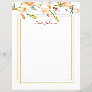 Peach Watercolor Rose Branch Stationery