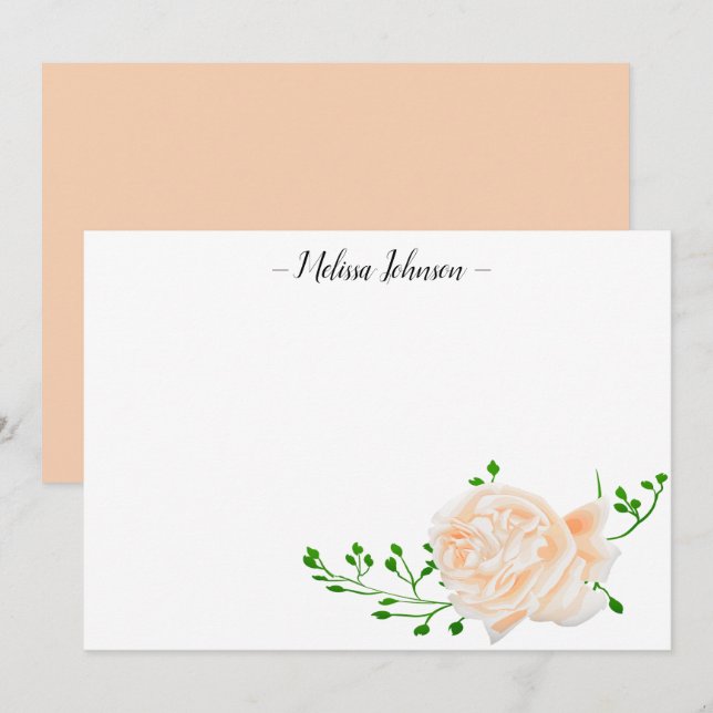 Peach Watercolor Rose Personalized Card (Front/Back)