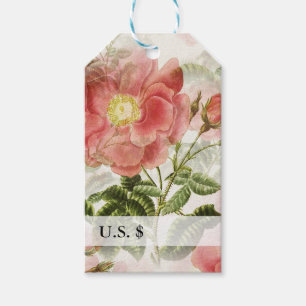 Peach Watercolor Roses & Green Leaves Price Tag