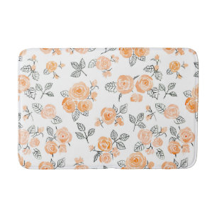 Peach watercolor roses pattern bath mat
