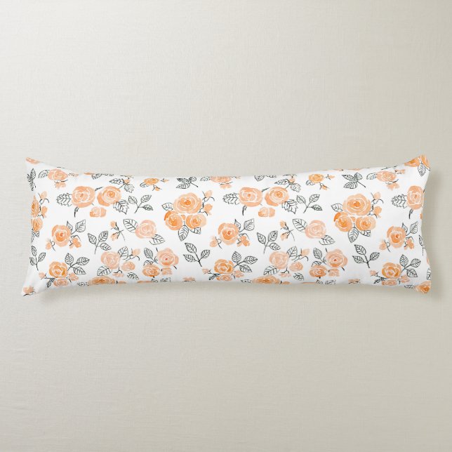 Peach watercolor roses pattern body pillow (Front)