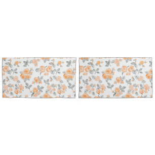 Peach watercolor roses pattern pillowcase