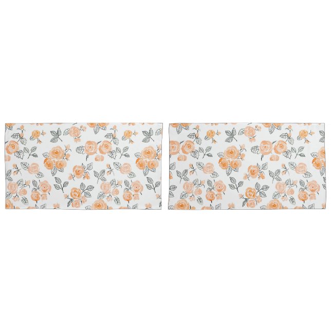 Peach watercolor roses pattern pillowcase (Front-Set)
