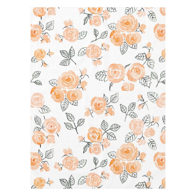 Peach watercolor roses pattern tablecloth (Front)