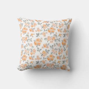 Peach watercolor roses pattern throw pillow