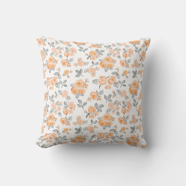 Peach watercolor roses pattern throw pillow (Front)