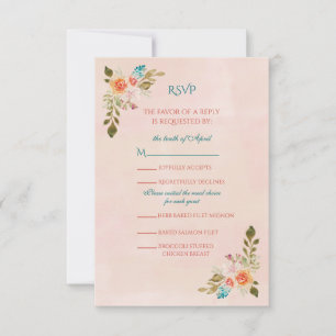 Peach Watercolor Roses  RSVP Card