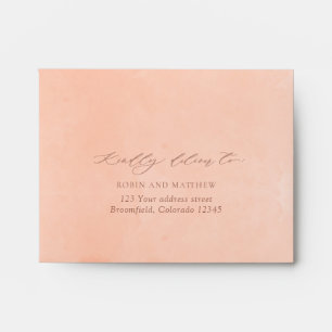 Peach Watercolor RSVP w/ Return Address Crest Envelope