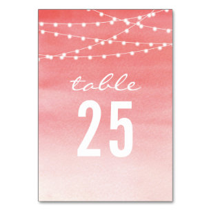 Peach Watercolor String Lights Table Number Card