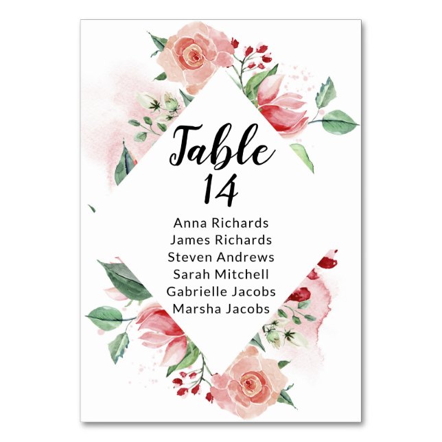 Peach Watercolor Wedding Reception Seating Chart Table Number (Back)