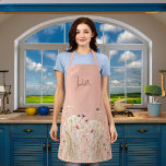 Peach watercolor wildflowers pink boho apron<br><div class="desc">A boho style apron. A peach coloured background. Decorated with watercolored pink wildflowers and bees. Personalize and add your name.</div>
