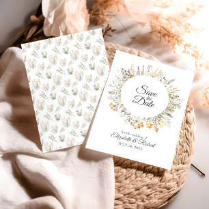 Peach Watercolor Wildflowers Save The Date Invitation