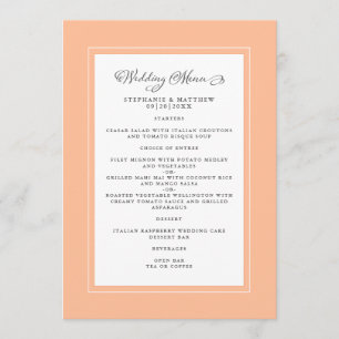 Peach Wedding Calligraphy Elegant Guest Dinner Menu