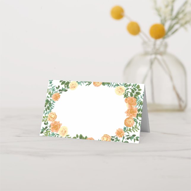Peach Wedding Classic Floral Roses Place Card (Front)