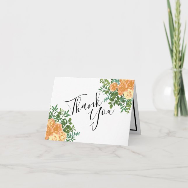 Peach Wedding Classic Floral Roses Thank You Card (Front)